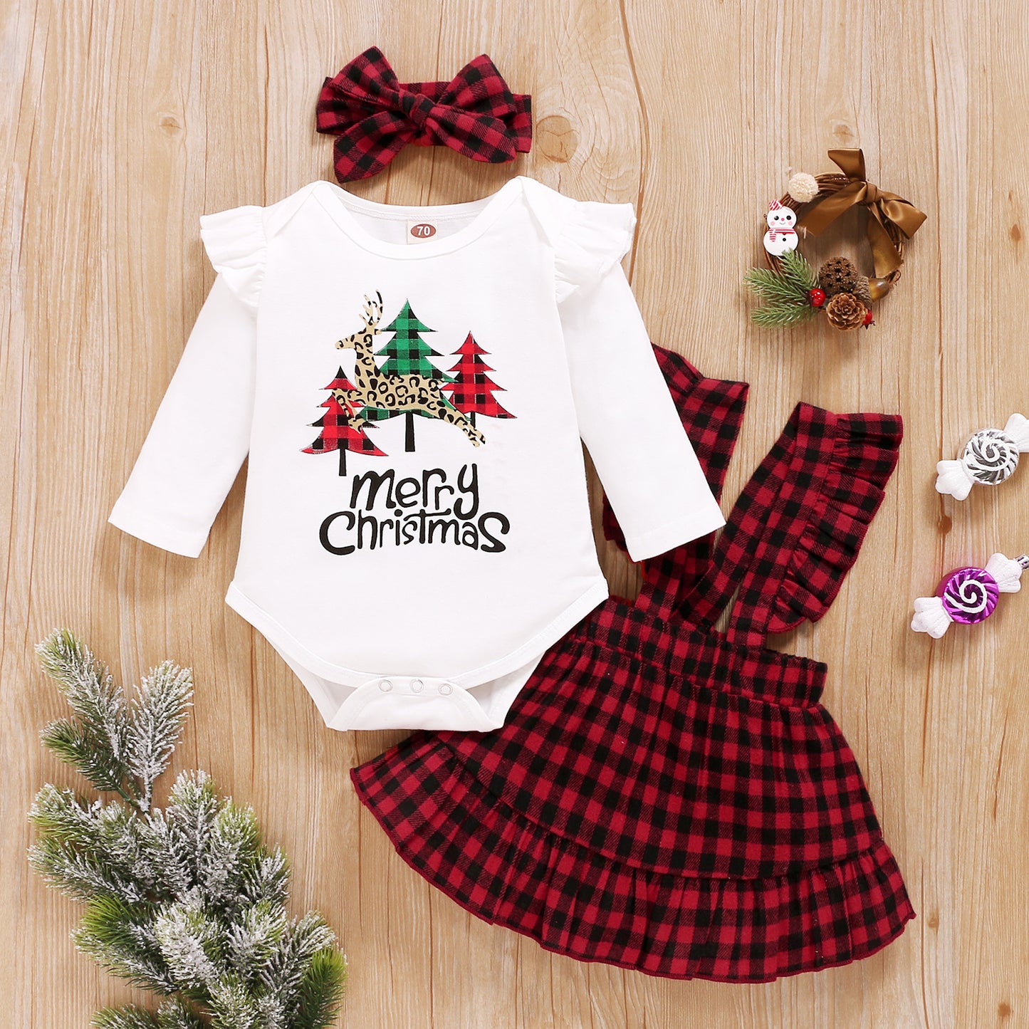 Baby Plaid Lace Christmas Outfit